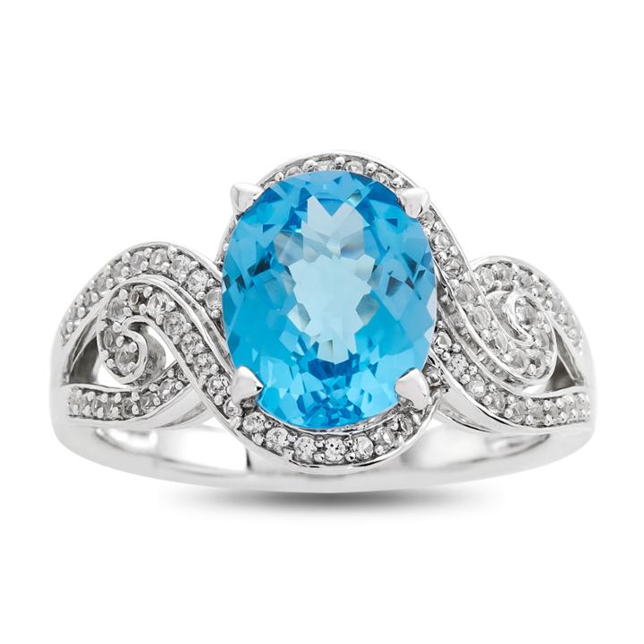 Womens Blue Blue Topaz Sterling Silver Cocktail Ring