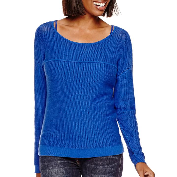 A.n.a Long-sleeve Mesh Sweater- Petite