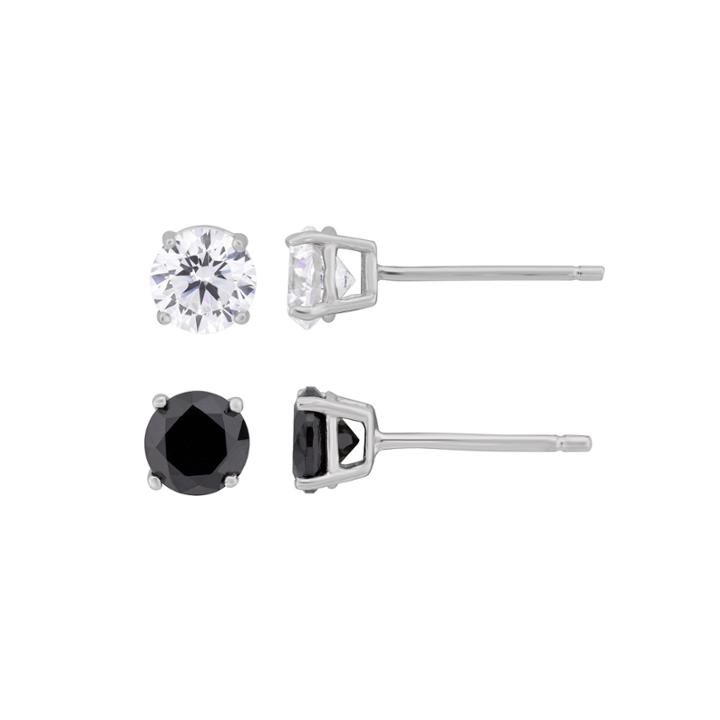 Diamonart Not Applicable 2 Pair 3 1/4 Ct. T.w. White Cubic Zirconia Sterling Silver Earring Sets