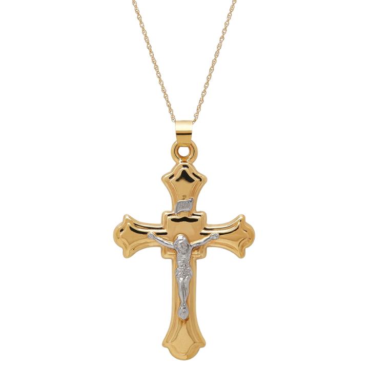 Infinite Gold&trade; 14k Gold Two-tone Crucifix Pendant Necklace