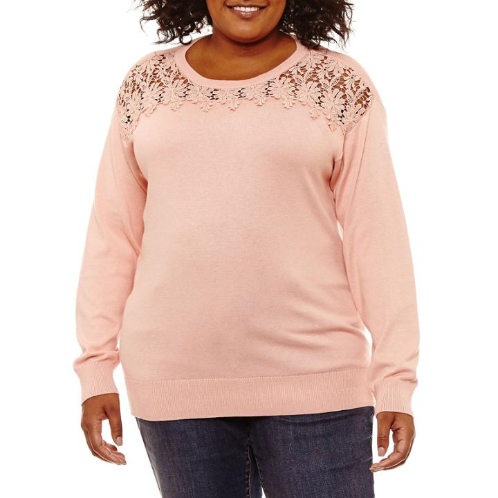 St. John's Bay Long Sleeve Lace Yoke Sweater