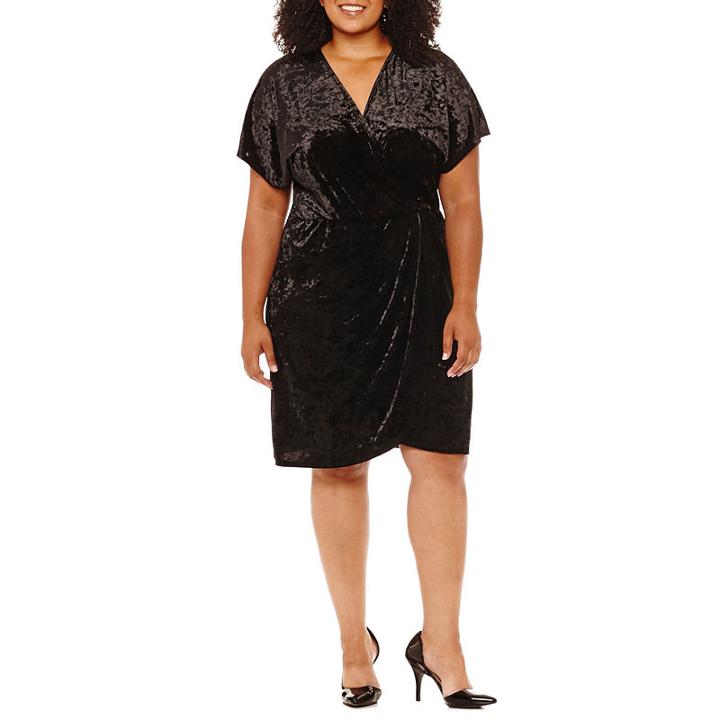 London Times Short Sleeve Wrap Dress - Plus