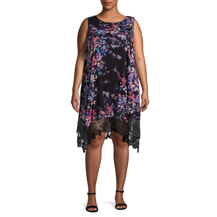 Spense Sleeveless Floral Shift Dress - Plus