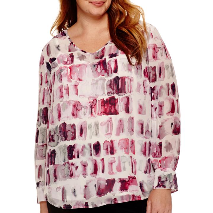 Liz Claiborne Long-sleeve V-neck Popover Shirt - Plus