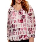 Liz Claiborne Long-sleeve V-neck Popover Shirt - Plus