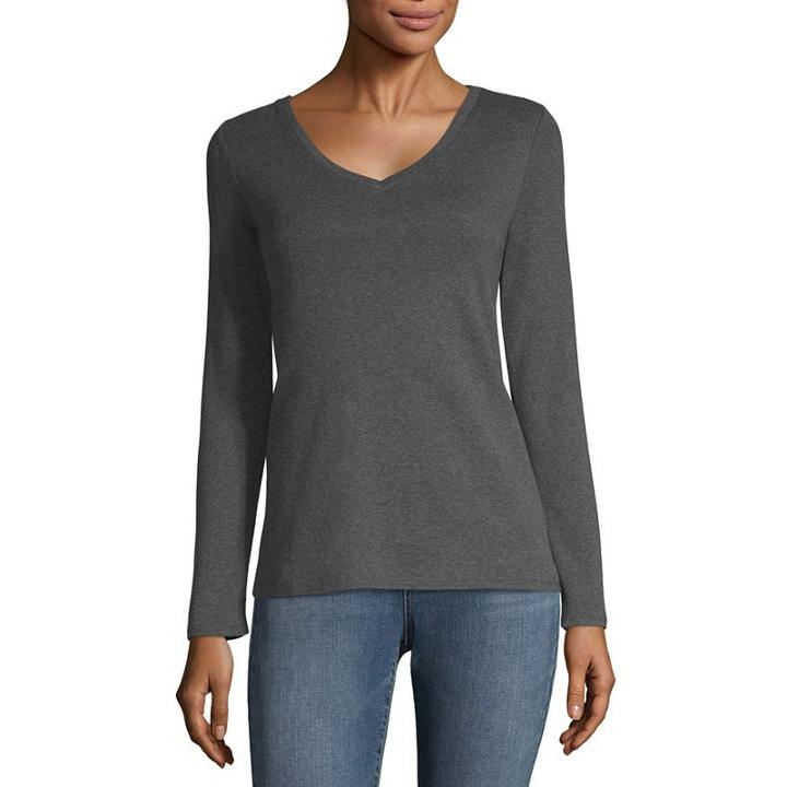 Liz Claiborne Long Sleeve V-neck Tee - Tall
