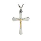 Mens 10k Gold And Stainless Steel Crucifix Pendant Necklace