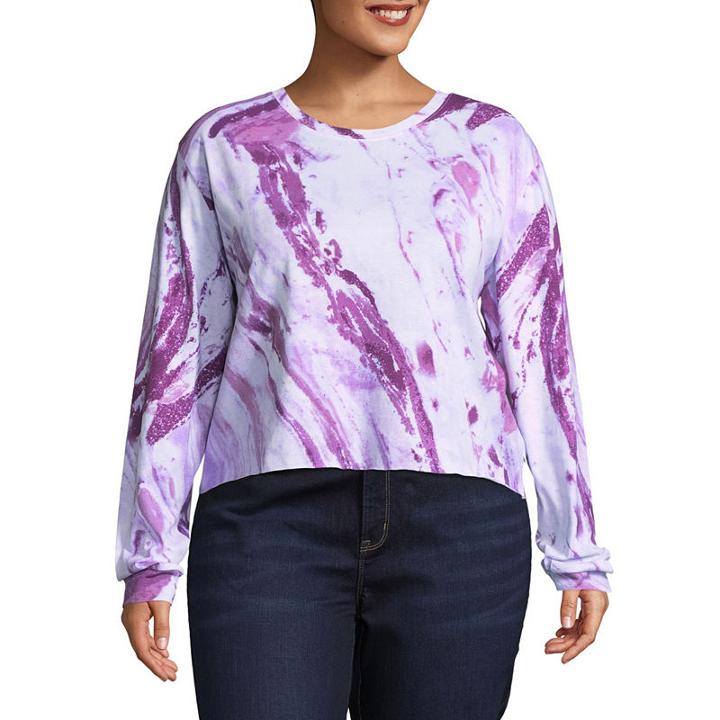 Long Sleeve Crew Neck Cropped T-shirt- Juniors Plus