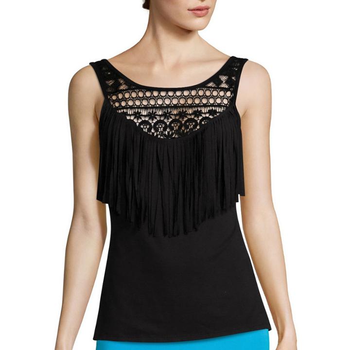 Bisou Bisou Sleeveless Fringe High Low Top