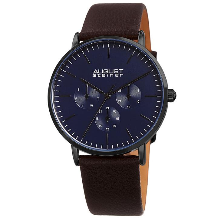 August Steiner Mens Brown Strap Watch-as-8256bkbr