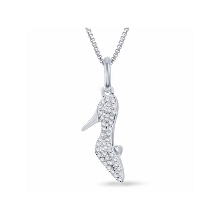Enchanted By Disney 1/10 C.t.t.w. Cinderella Slipper Pendant Necklace In Sterling Silver