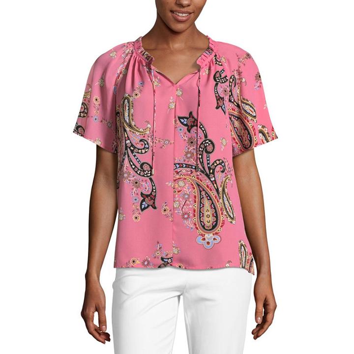 Liz Claiborne Short Sleeve Paisley Peasant Top
