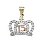 Tesoro&trade; Cubic Zirconia 14k Two-tone Gold Quinceanera Crown Pendant