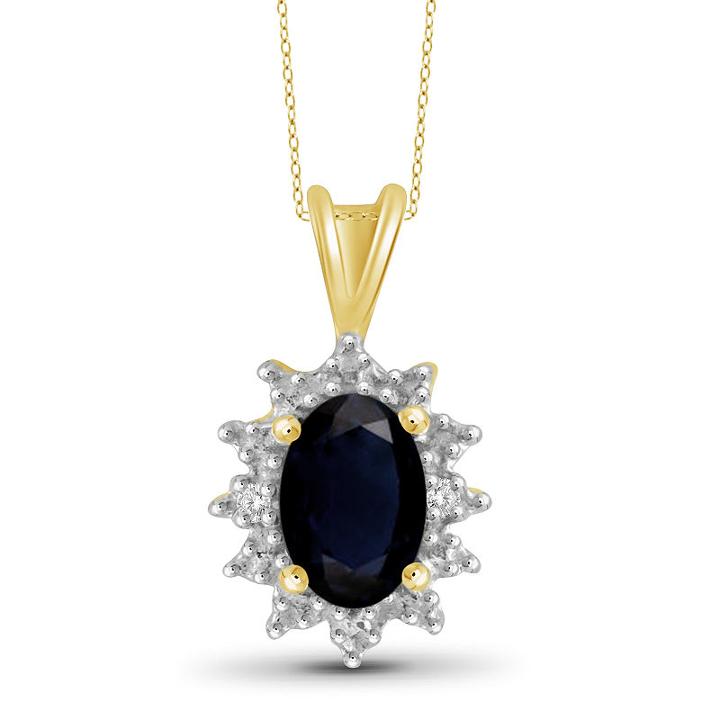Womens Diamond Accent Blue Sapphire Gold Over Silver Pendant Necklace