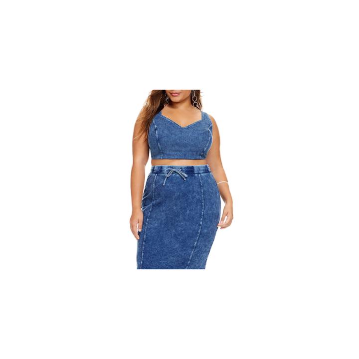 Fashion To Figure Jessie Sleeveless Denim Crop Top - Plus