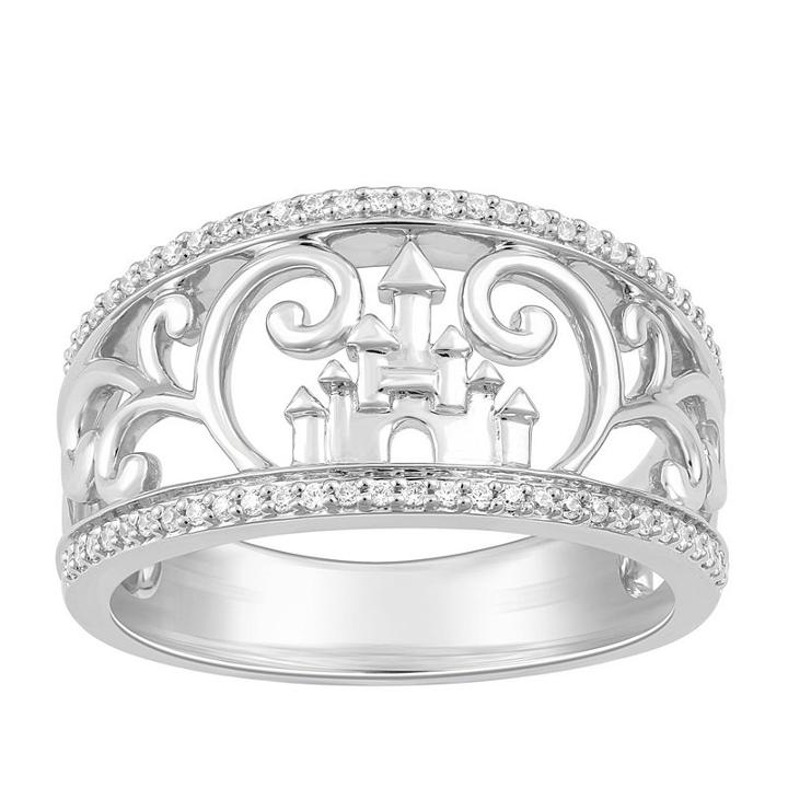 Enchanted Disney Fine Jewelry Womens 1/7 Ct. T.w. Genuine White Diamond Sterling Silver Band