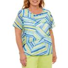 Alfred Dunner Corsica Short Sleeve Crew Neck Stripe T-shirt-womens Plus