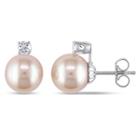 Pink Cultured Pearl & Lab-created White Sapphire 14k White Gold Earrings
