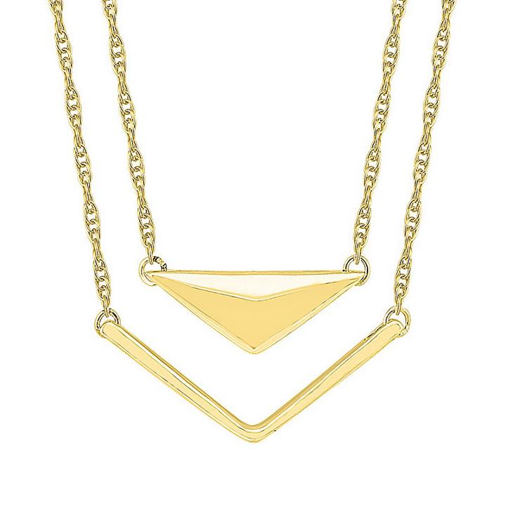 Womens 10k Gold Triangle Pendant Necklace
