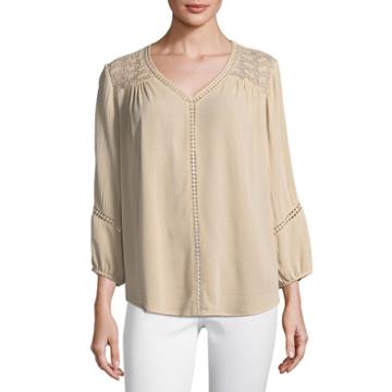 John Paul Richard 3/4 Sleeve Square Neck Crepon Blouse
