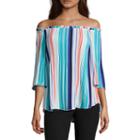 Worthington 3/4 Sleeve Scoop Neck Jacquard Blouse