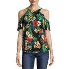 By & By Short Sleeve High Neck Crepe Blouse-juniors