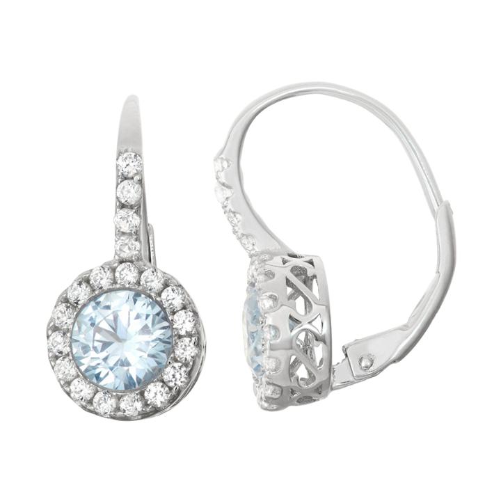 Lab-created Aquamarine & White Sapphire Sterling Silver Leverback Earrings