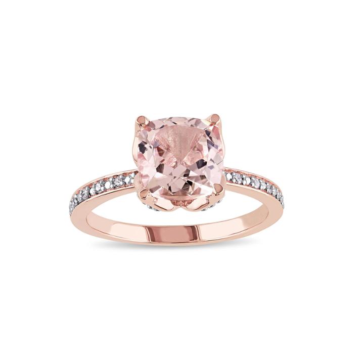 Cushion-cut Genuine Morganite And Diamond-accent 10k Rose Gold Ring