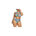 Fashion To Figure Martinique Floral Knit Floral High Neck Swimsuit Top-plus