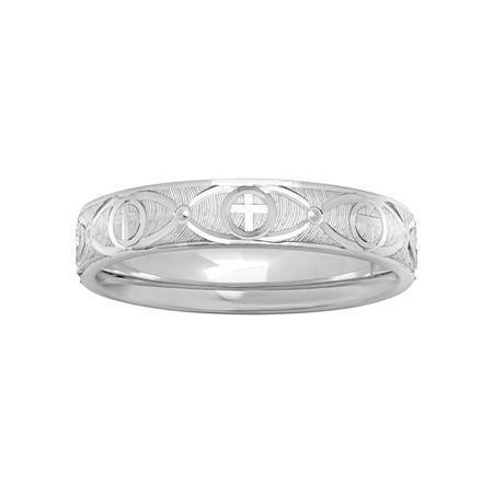 Womens Sterling Silver Ridged Cross Band