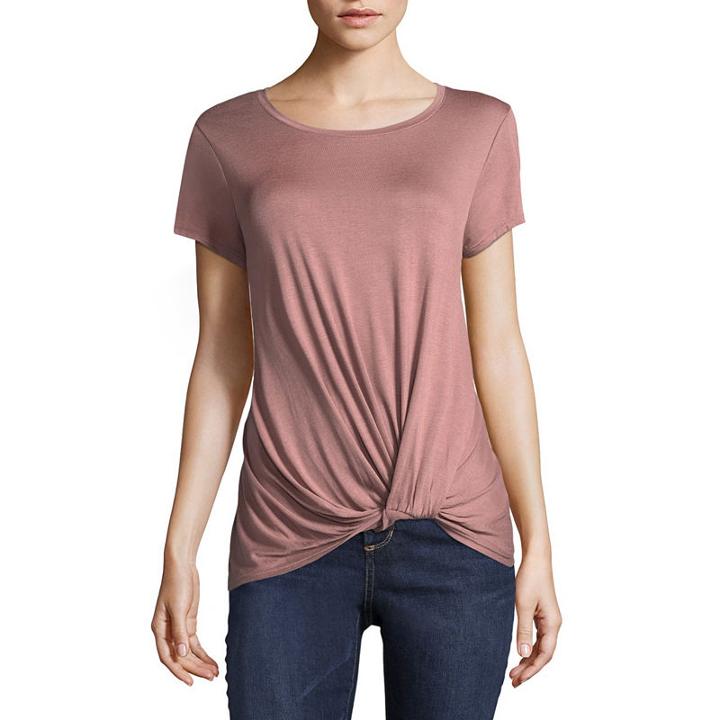 Eyeshadow Short Sleeve Round Neck T-shirt-womens Juniors