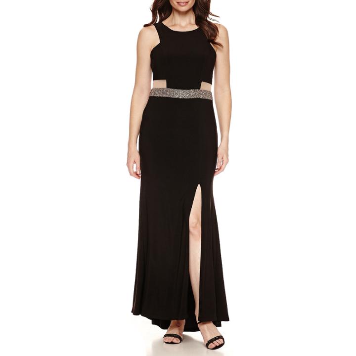 Scarlett Illusion Inset Bead Trim Sleeveless Evening Gown