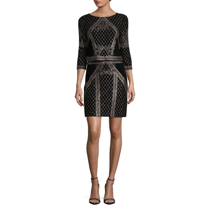 Jump Girl3/4 Sleeve Pattern Bodycon Dress-juniors