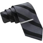 Jf J. Ferrar Tonal-striped Tie And Tie Bar Set - Skinny