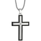 Mens Cubic Zirconia Stainless Steel & Resin Cross Pendant Necklace