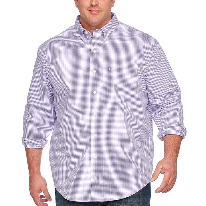 Izod Long Sleeve Sportflex Natural Stretch Gingham Woven Long Sleeve Gingham Button-front Shirt-big And Tall