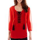 I Jeans By Buffalo 3/4-sleeve Sheer Embroidered Top