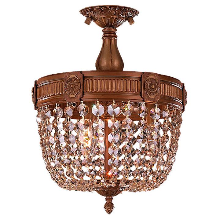 Winchester Collection 3 Light Golden Teak Crystal Semi Flush Mount Ceiling Light