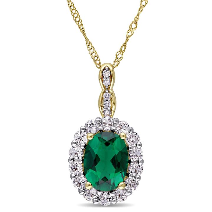 Womens Diamond Accent Green Emerald 14k Gold Pendant Necklace