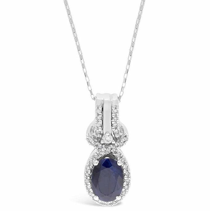 Womens 1/7 Ct. T.w. Genuine Blue Sapphire Oval Pendant Necklace