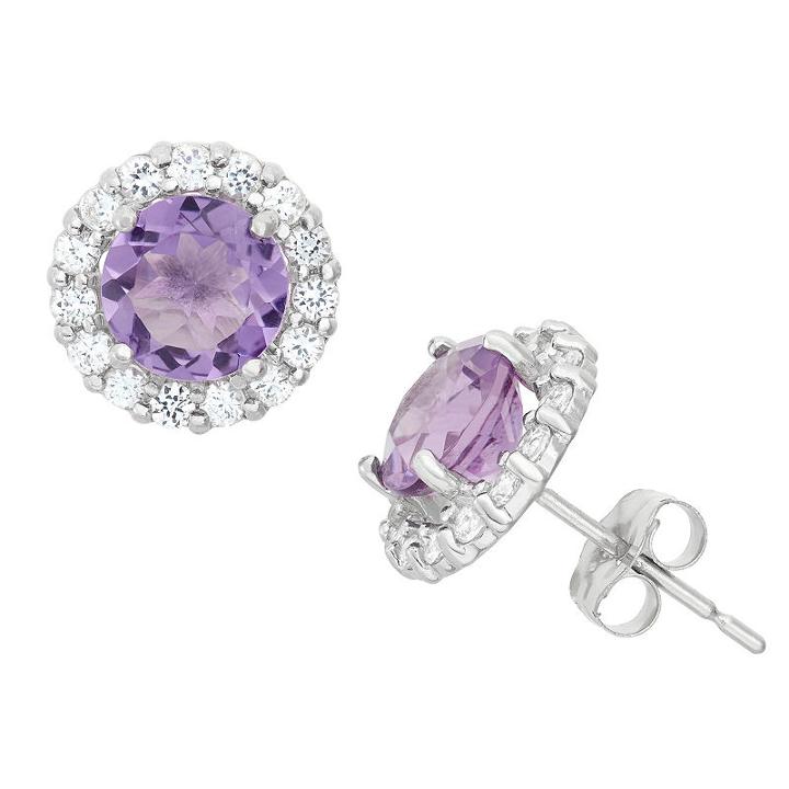 Purple Amethyst 10k White Gold 9mm Stud Earrings