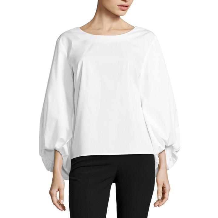 Worthington Long Sleeve Scoop Neck Cotton Blend Blouse