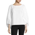 Worthington Long Sleeve Scoop Neck Cotton Blend Blouse