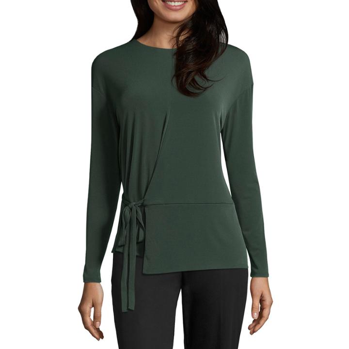 Liz Claiborne Long Sleeve Wrap Front Topt-womens