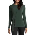 Liz Claiborne Long Sleeve Wrap Front Topt-womens