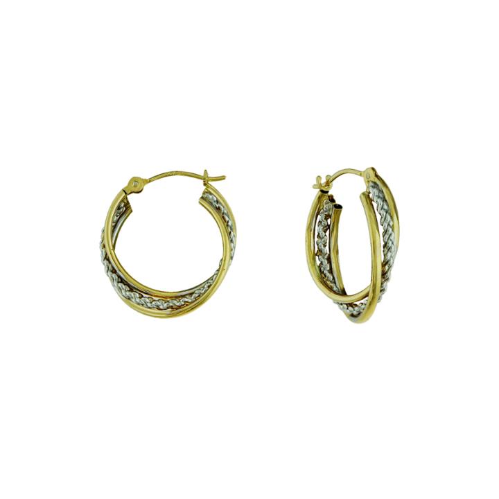 14k Two-tone Gold 16mm Interlocking Twisted Hoop Earrings