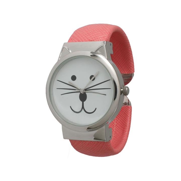 Olivia Pratt Womens Tomcat Dial Coral Leather Cuff Watch 13895