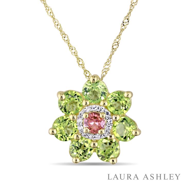 Laura Ashley Womens Green Peridot 18k Gold Over Silver Pendant Necklace