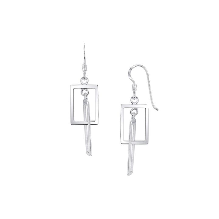 Sterling Silver Open Double-square Earrings