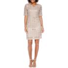 Studio 1 Elbow-sleeve Belted Novelty Knit Sheath Dress - Petite